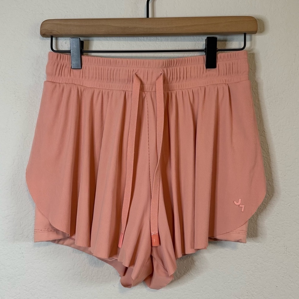 Joy Lab Women's Mid Rise Double Layer Run Shorts Peach Orange Pink Size Small - Picture 2 of 7